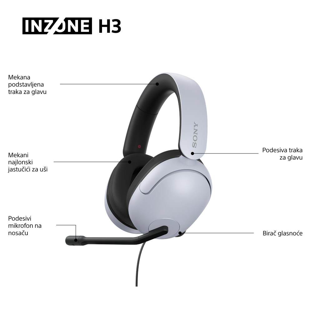 Naglavne gamerske slušalice SONY INZONE H3 bijele